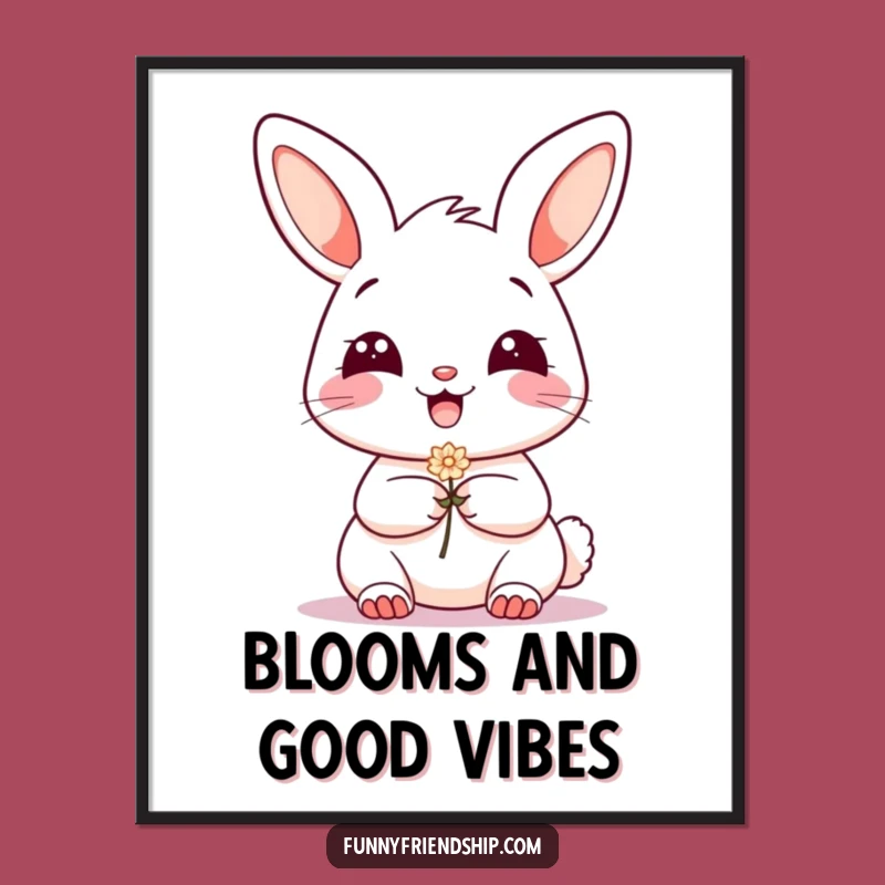 Funny Bunny Flower Poster: Adorable Art Print Spreading Joyful Greetings