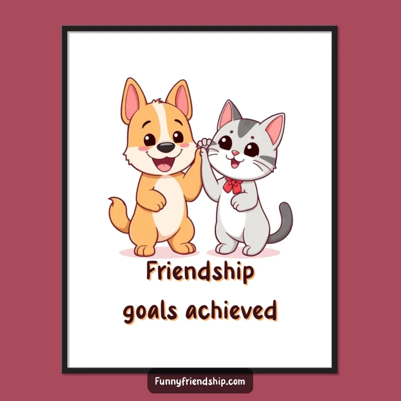 Funny Dog and Cat High Five Poster: Whimsical Pet Art, Perfect Gift for Animal Lovers