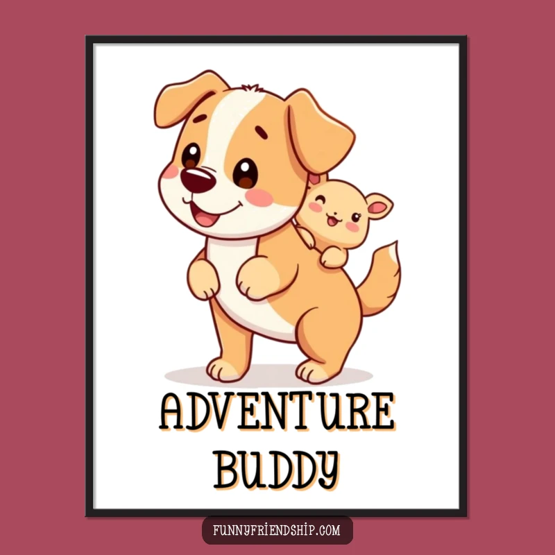 Funny Dog Piggyback Poster - Whimsical Character Ride Art Print for Walls