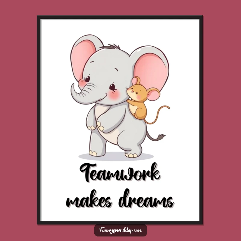 Funny Elephant and Mouse Piggyback Art Print: Hang Up the Joy of Friendship