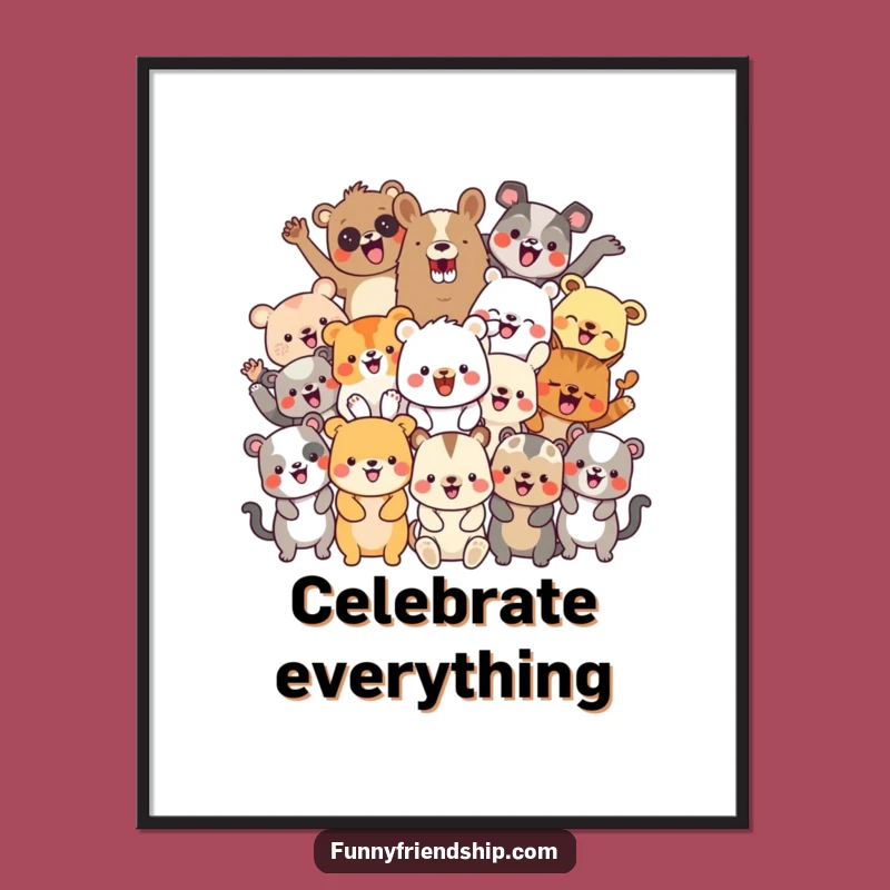 Funny Party Animals Poster: Diverse Celebration Art Funny Gift