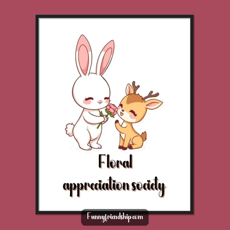 Funny Rabbit & Deer Flower Poster: Adorable Woodland Art, A Hilarious Gift for Decor