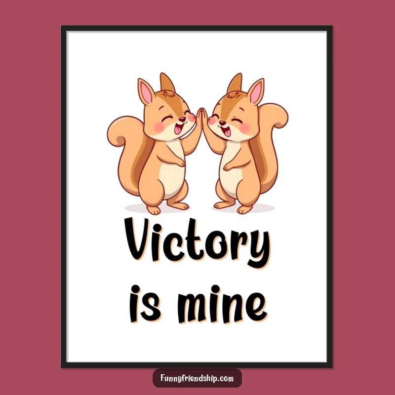 Funny Squirrel High Five Poster - Whimsical Character Celebration Art Print