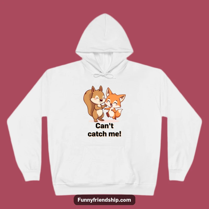 Funny Squirrel & Fox Tag Hoodie: Cozy Woodland Chase Funny Gift