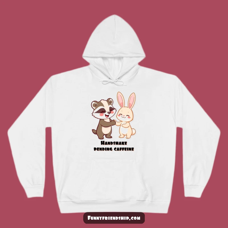 Cozy Funny Badger and Rabbit Handshake Hoodie: Embrace Warmth and Funny Bonds