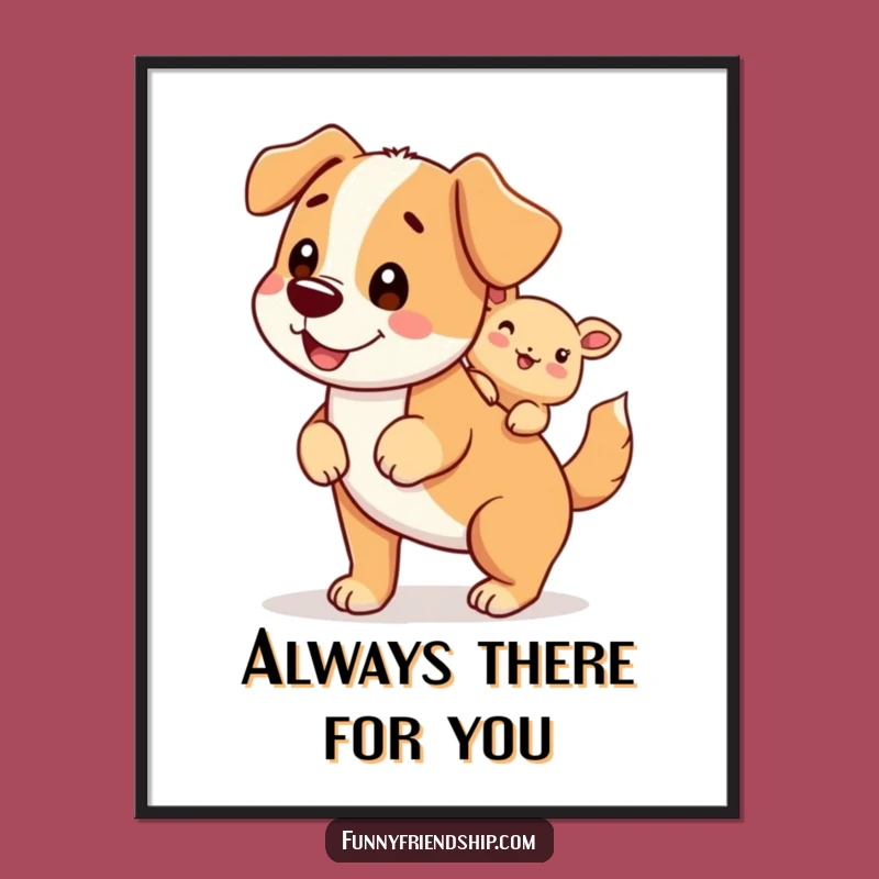 Funny Free Printable Wall Art Dog Piggyback Downloadable Decor, Joyful Canine Companionship Art