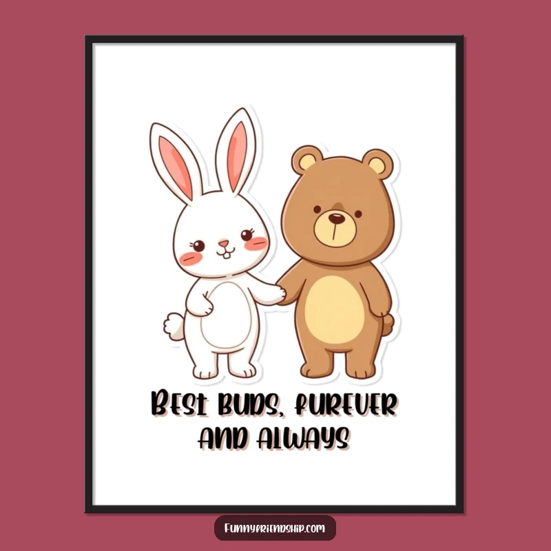 Funny Free Printable Wall Art: Rabbit & Bear Holding Hands - Cozy Home Decor Download
