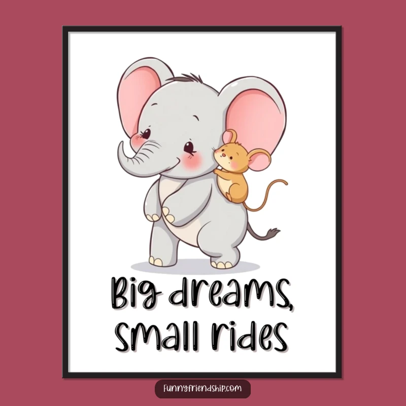Free Printable Wall Art: Funny Elephant & Mouse Piggyback - Hilarious Downloadable Decor