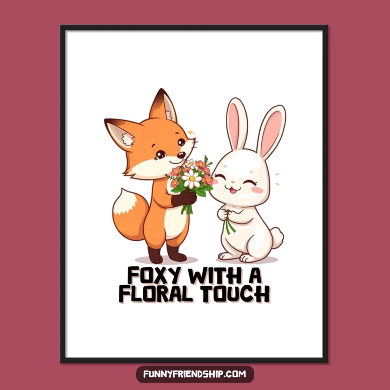Funny Free Printable Wall Art: Fox & Rabbit Garden Scene, Downloadable Whimsical Art