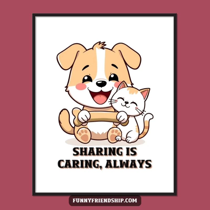 Free Printable Dog & Cat Art - Sharing Friends Funny Wall Decor Downloadable