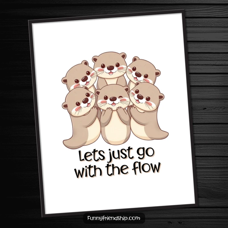 Funny Free Printable Otter Wall Art, playful otters holding paws in a circle, charming aquatic home decor.