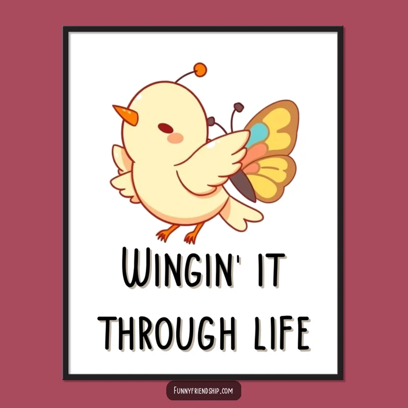 Free Printable Wall Art: Funny Bird & Butterfly Flying Duo