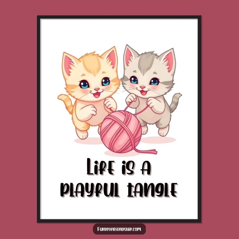 Funny Free Printable Kitten Art: Yarn Chase Scene Downloadable Wall Decor
