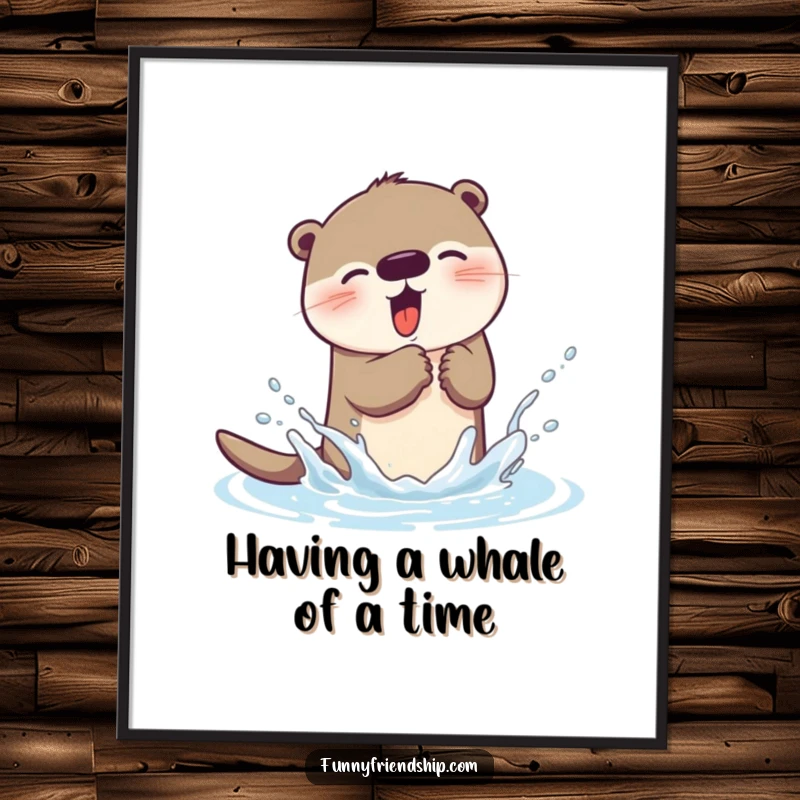 Funny free printable otter wall art, playful otter mid-splash with water flying, a hilarious natural scene.