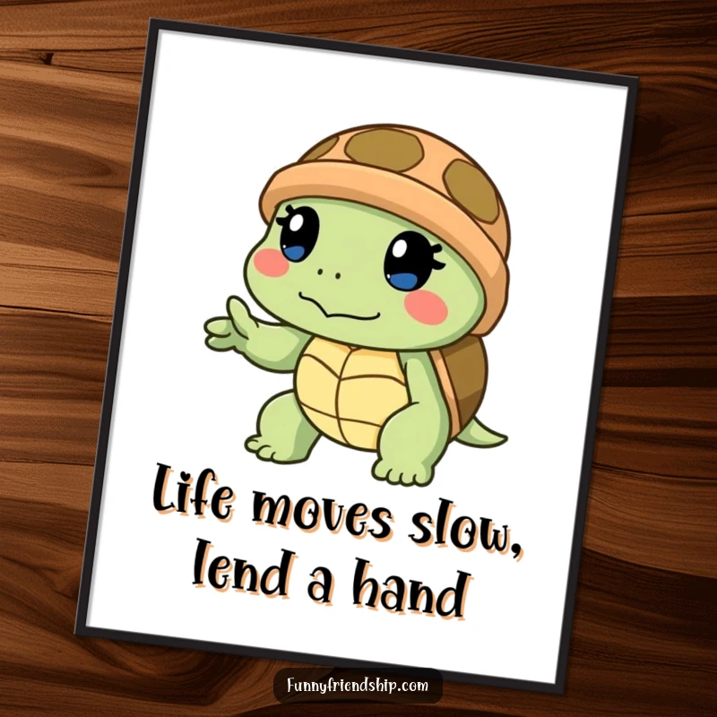 Funny Free Printable Wall Art: A determined turtle character slowly and steadily offering a supportive helping hand.