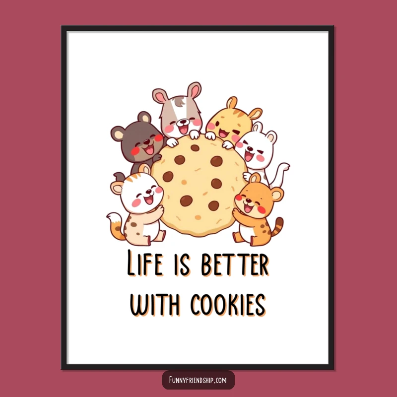 Funny Free Printable Wall Art: Animal Cookie Party Scene, Downloadable Whimsical Decor