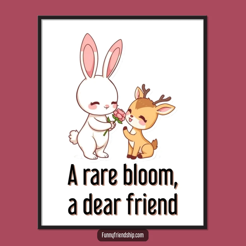 Funny Free Printable Wall Art: Rabbit & Deer Flower Friendship Poster Art