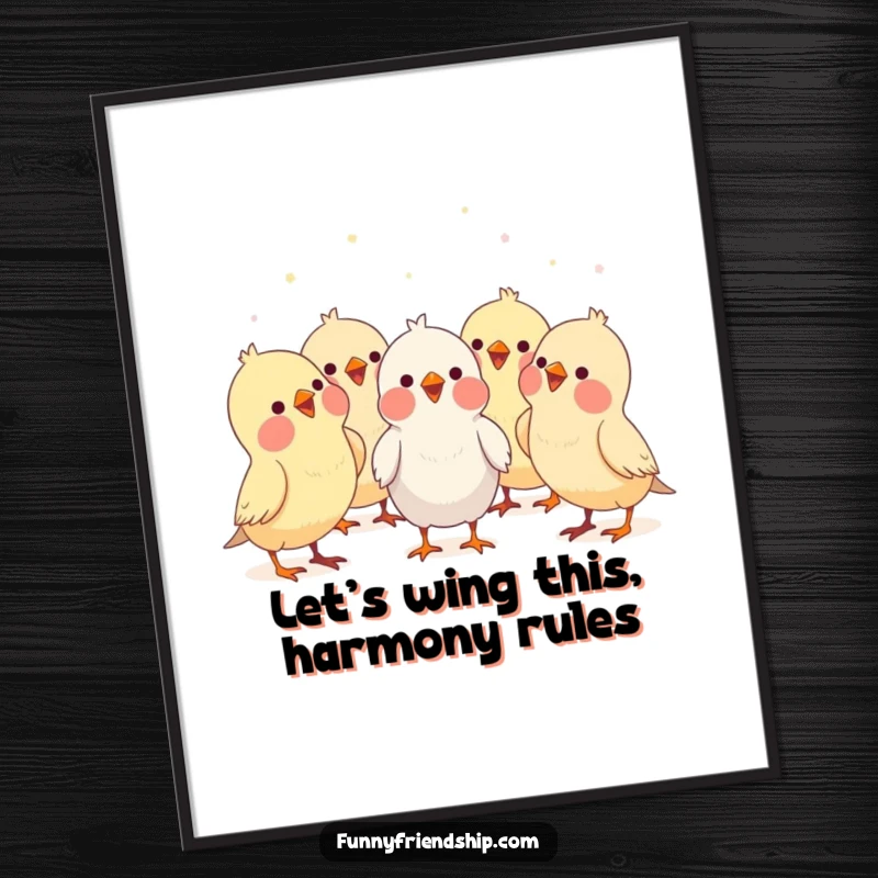 Funny Free Printable Wall Art: A group of cheerful bird characters are singing together in harmonious unison.