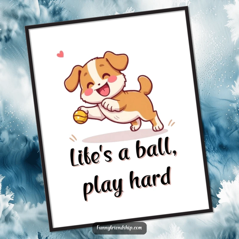 Funny Free Printable Wall Art: A playful dog catching a toy mid-air, cheered on by a happy companion, embodying pure fun.