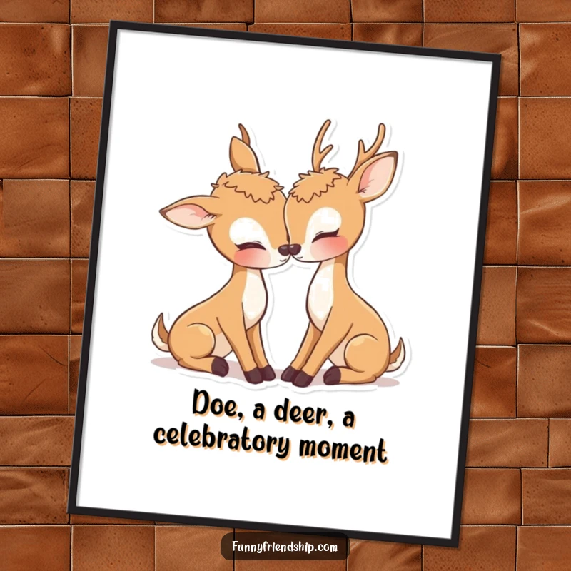 Romantic free printable deer wall art, two gentle deer nuzzling peacefully, symbolizing love and connection.