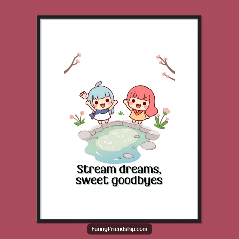 Free Printable Wall Art: Waving Friends Across Stream Funny Downloadable Art