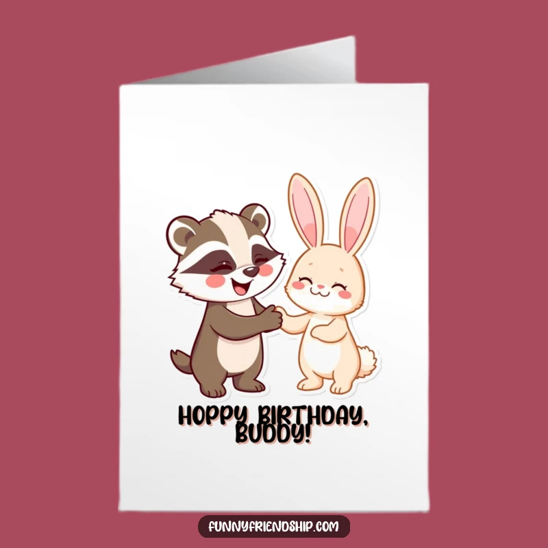 Free Printable Birthday Card: Badger & Rabbit Handshake - Funny Downloadable Gift