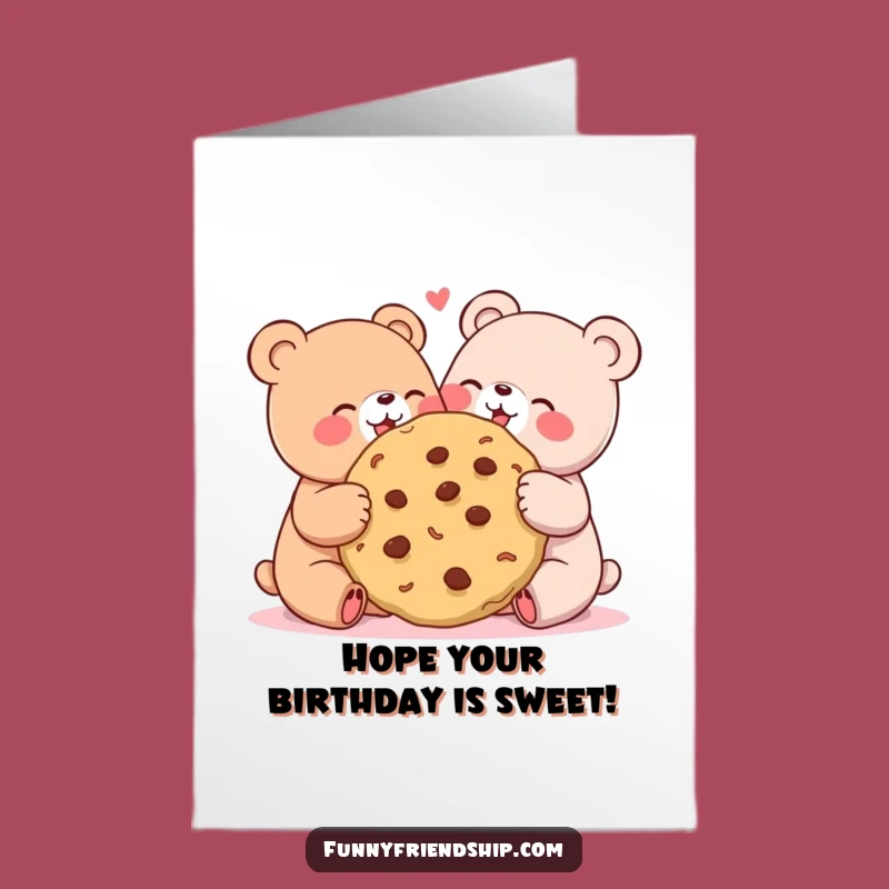 Free Printable Birthday Card: Bears Sharing Cookie Funny Downloadable Gift