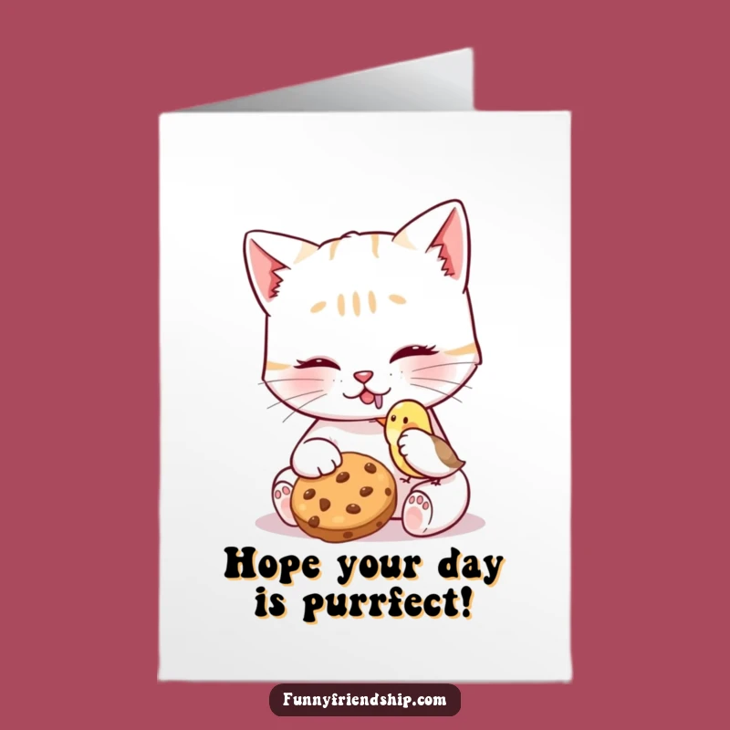 Free Printable Birthday Card: Cat & Bird Share, Downloadable Kind Gift