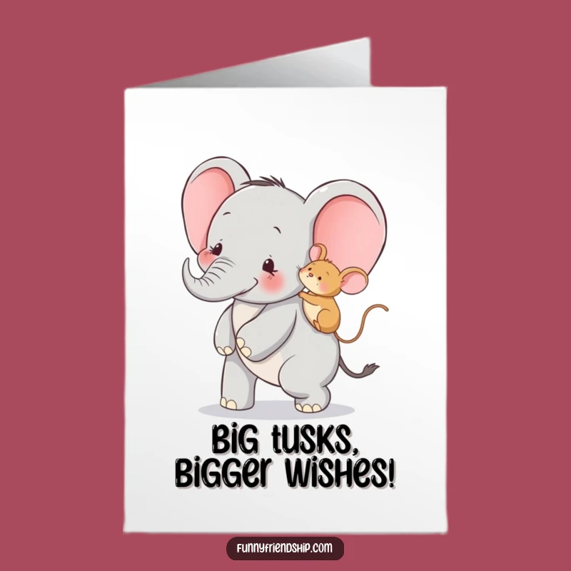 Free Printable Birthday Card: Funny Elephant & Mouse Piggyback - Hilarious Downloadable Gift