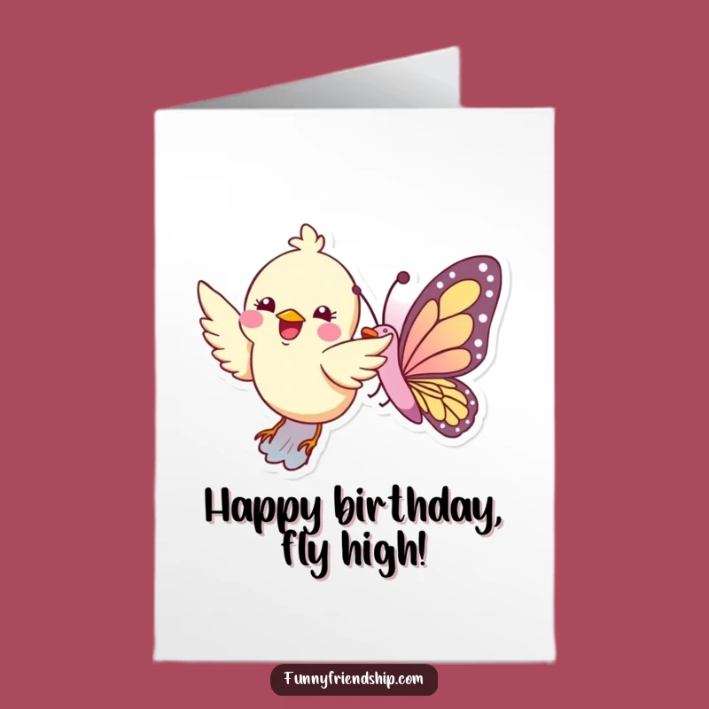 Free Printable Birthday Card Funny Bird Butterfly Downloadable, Soar into a Joyful Celebration!