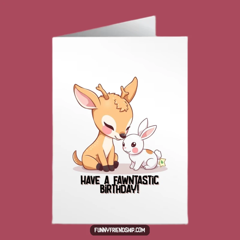 Free Printable Birthday Card: Gentle Deer & Rabbit Sweet Funny Downloadable Gift