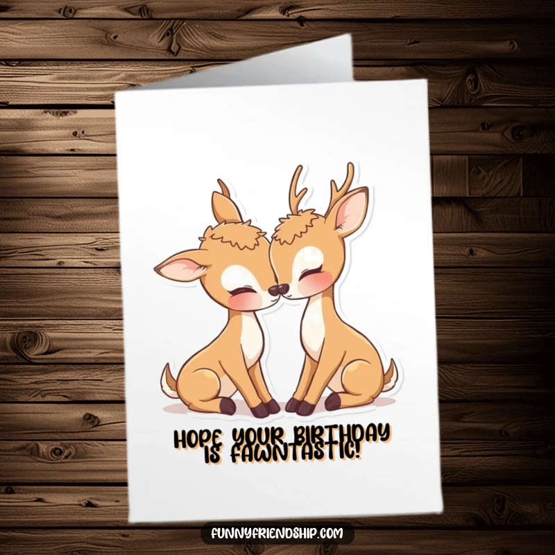 Sweet free printable deer card, two cute deer nuzzling closely, conveying love and warmth.
