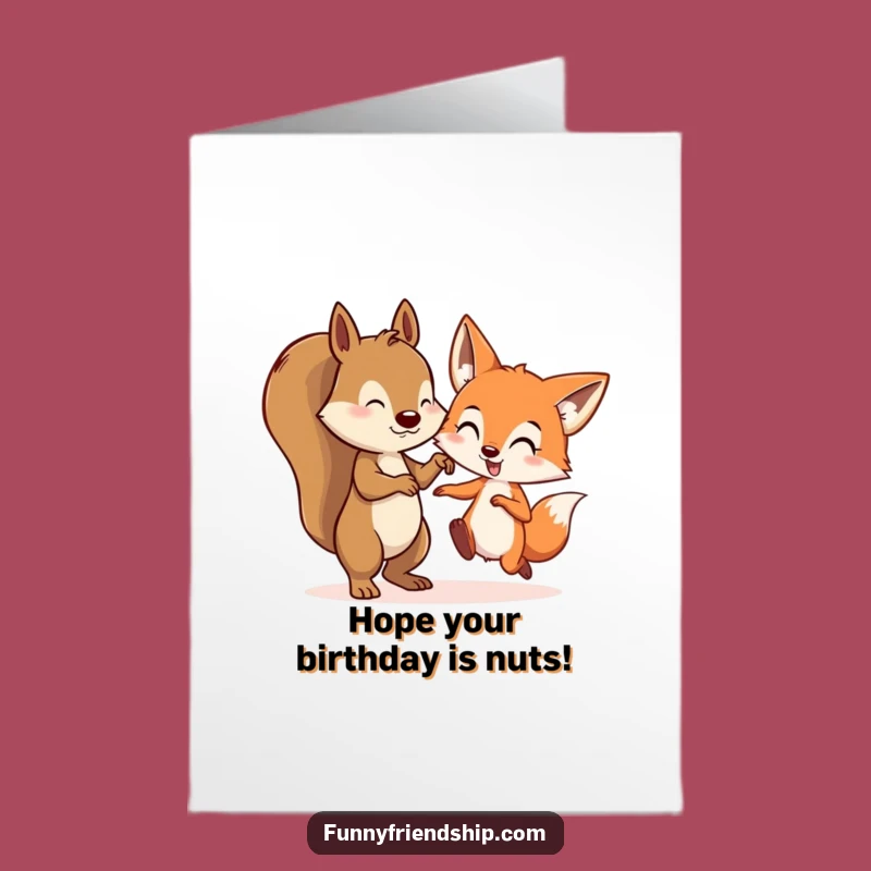 Free Printable Squirrel & Fox Birthday Card: Funny Tag Game Downloadable Gift for Kids