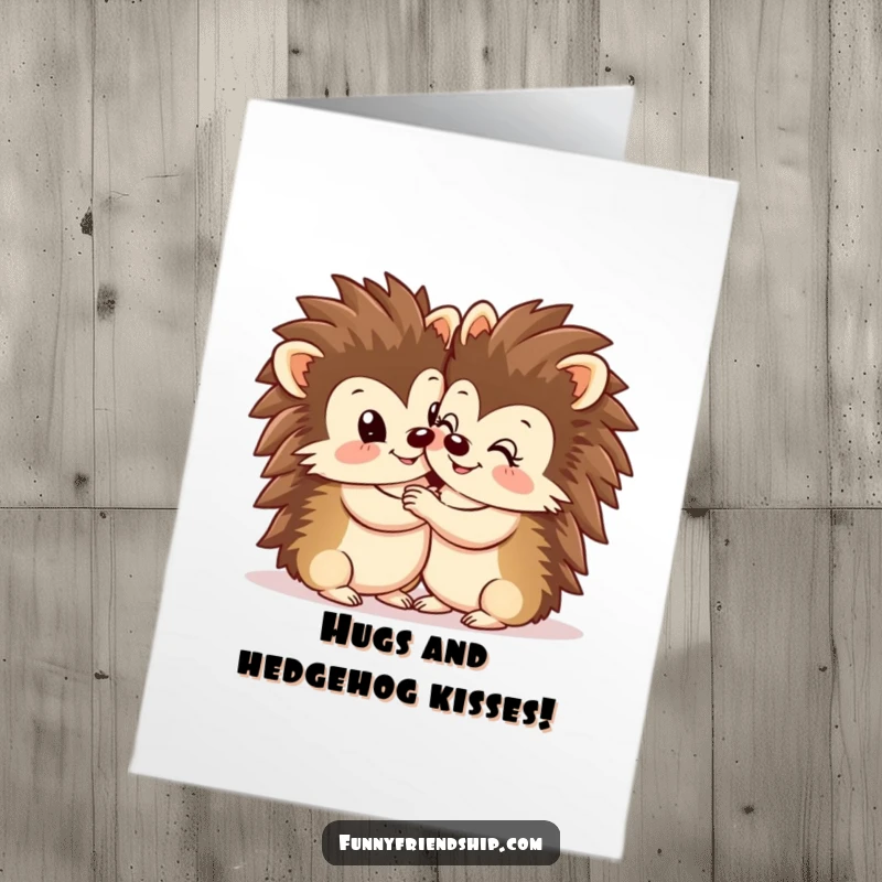 Funny Free Printable Birthday Card: Two smiling hedgehogs locked in a loving embrace, perfect for birthday wishes.