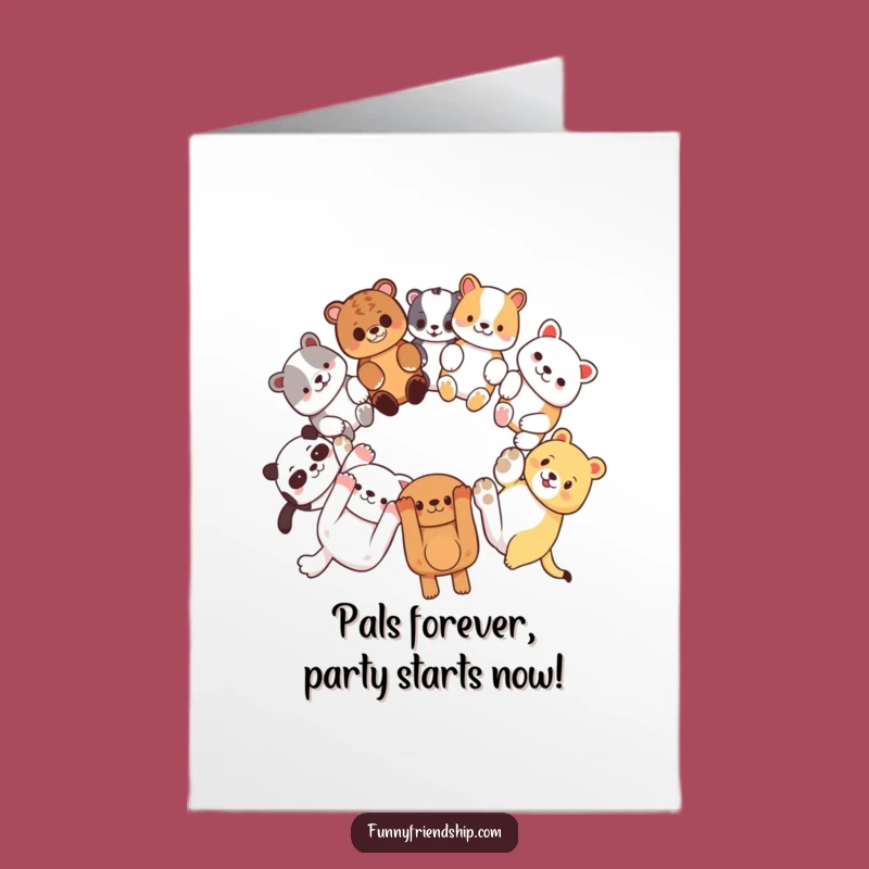 Free Printable Birthday Card: Funny Animal Friends Circle for a Joyful Celebration