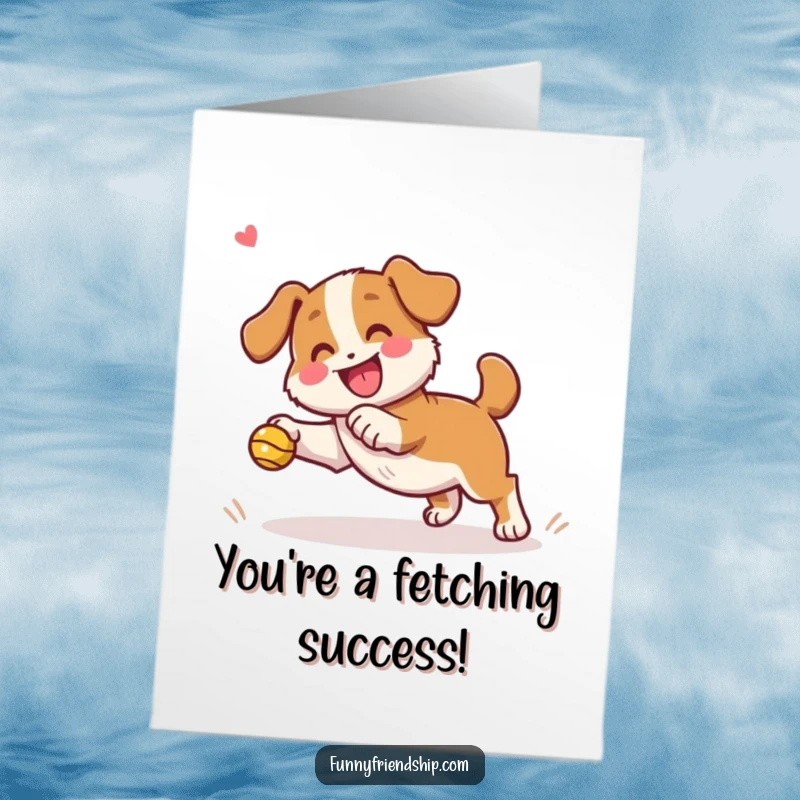 Funny Free Printable Birthday Card: A playful dog fetching a toy while a happy companion cheers, full of energetic birthday vibes.