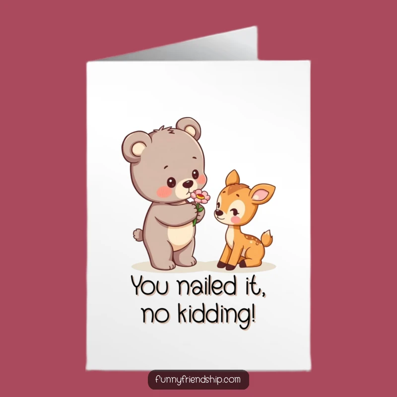 Free Printable Congrats Card: Bear Cub Flower Gift - Funny Downloadable for Any Occasion