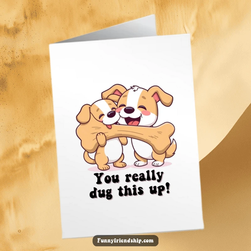 Funny Free Printable Congratulations Card: A generous dog offers a massive bone to another dog, celebrating success, downloadable art.
