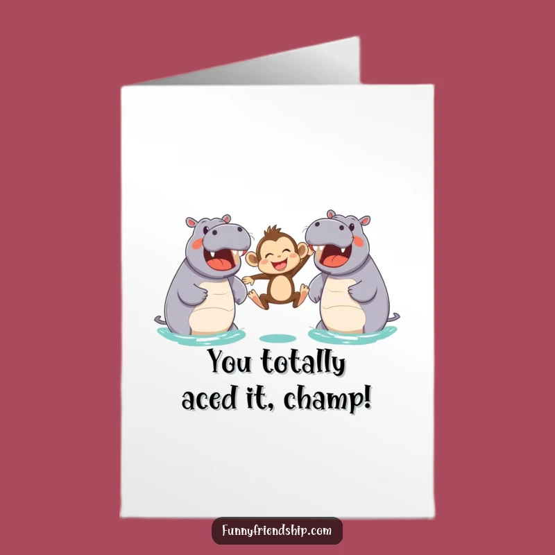 Free Printable Congrats Card: Monkey & Hippos Leap for Joyful, Funny Celebration