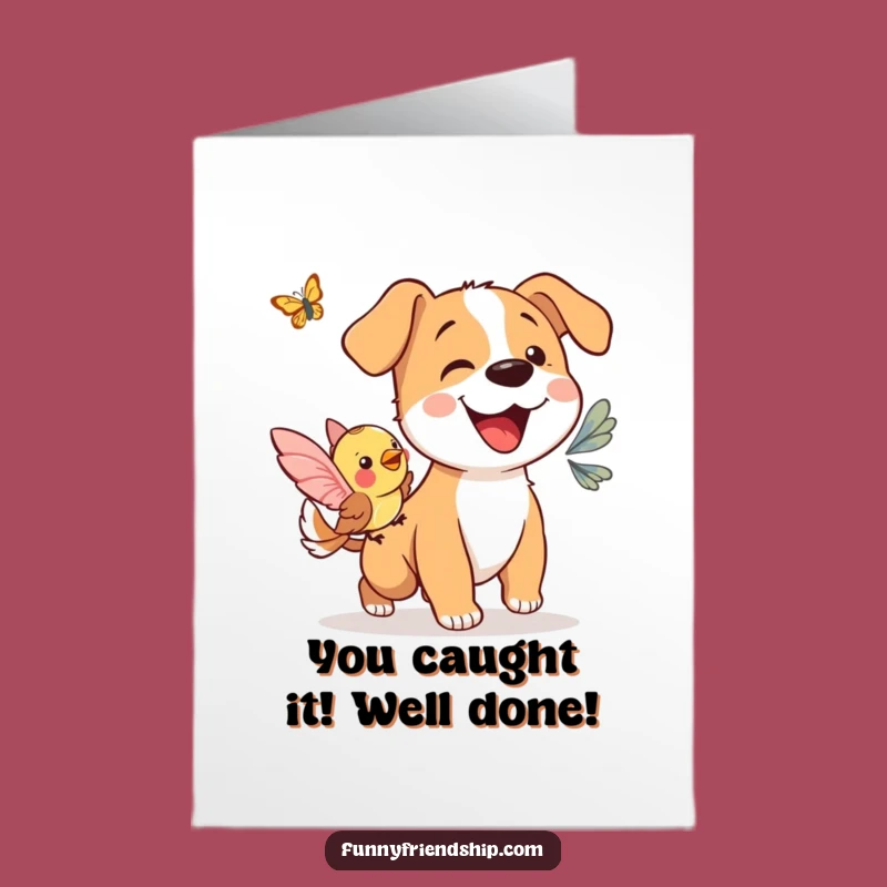 Free Printable Funny Congrats Card - Dog & Bird Celebration Downloadable