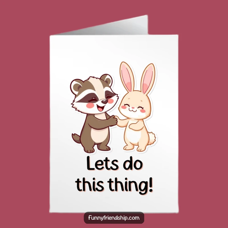 Free Printable Congrats Card: Badger & Rabbit Handshake - Humorous Downloadable Celebration