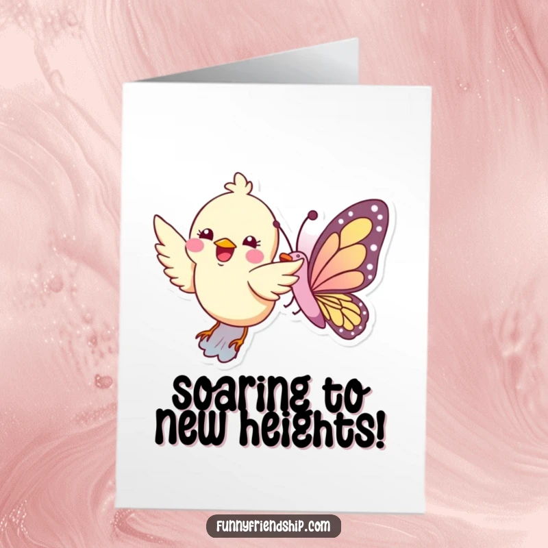 Funny Free Printable Congratulations Card: A cheerful bird flies alongside a graceful butterfly, symbolizing shared triumph.