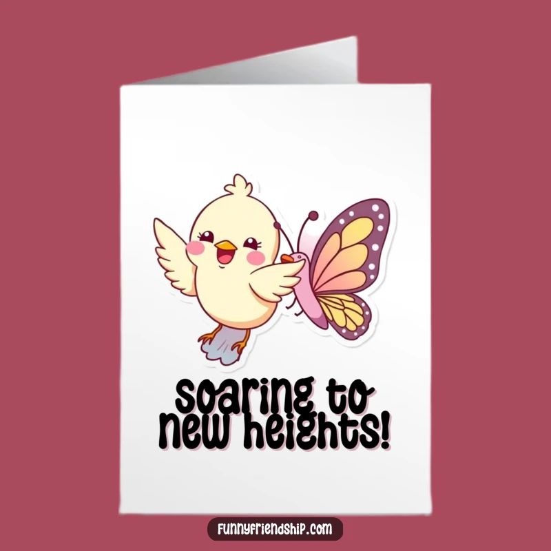 Free Printable Congrats Card Funny Bird Butterfly Downloadable, Soaring to Success Together!