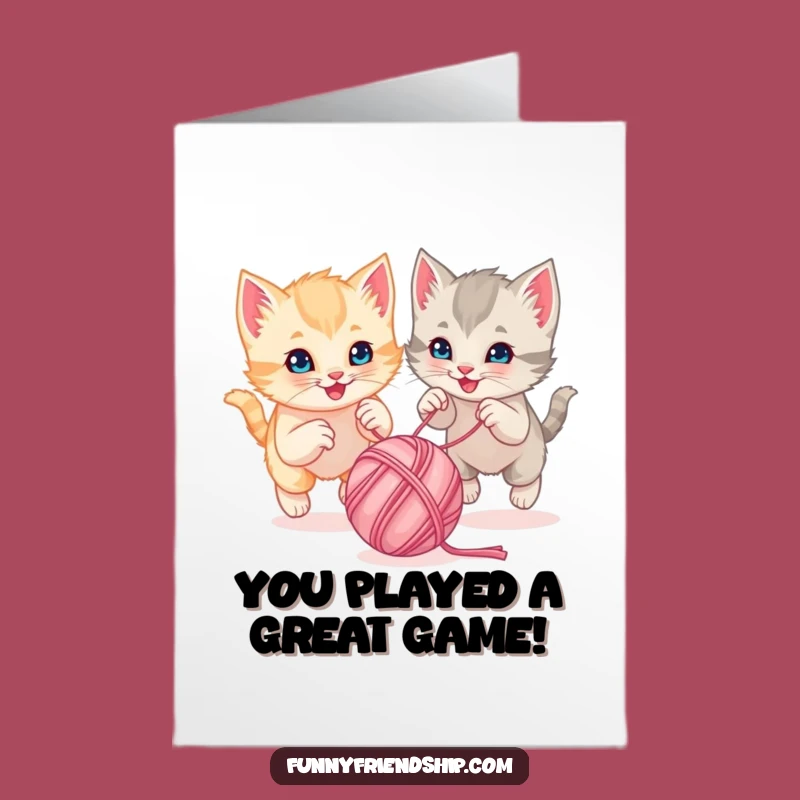 Free Printable Kitten Congrats Card: Yarn Chase Success Downloadable