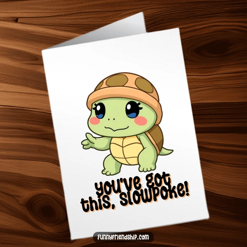 Funny Free Printable Congratulations Card: A determined turtle patiently offering a supportive hand to a friend.