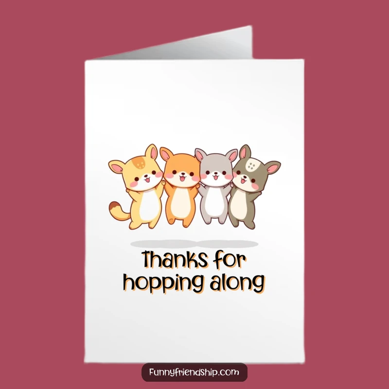 Free Printable Animal Friends Thank You Card - Jumping Together Funny Downloadable