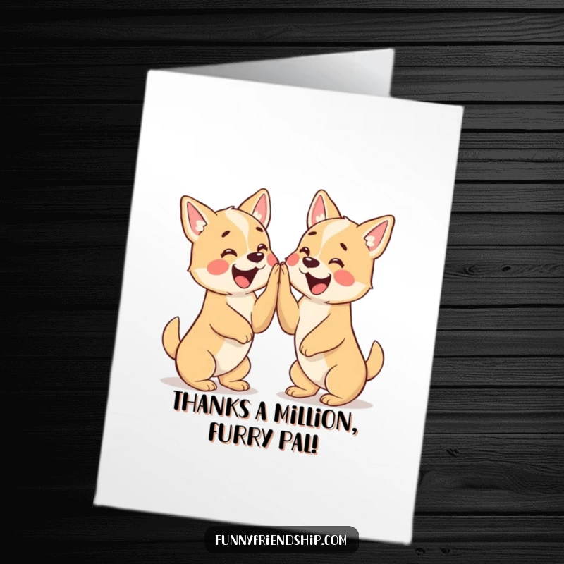 Funny Free Printable Thank You Card: Two adorable dogs giving each other a high five, expressing gratitude.