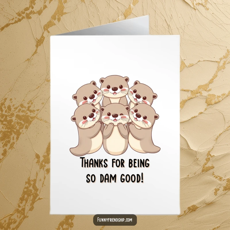 Funny Free Printable Otter Thank You Card, playful otters holding paws in a circle, cute DIY present.