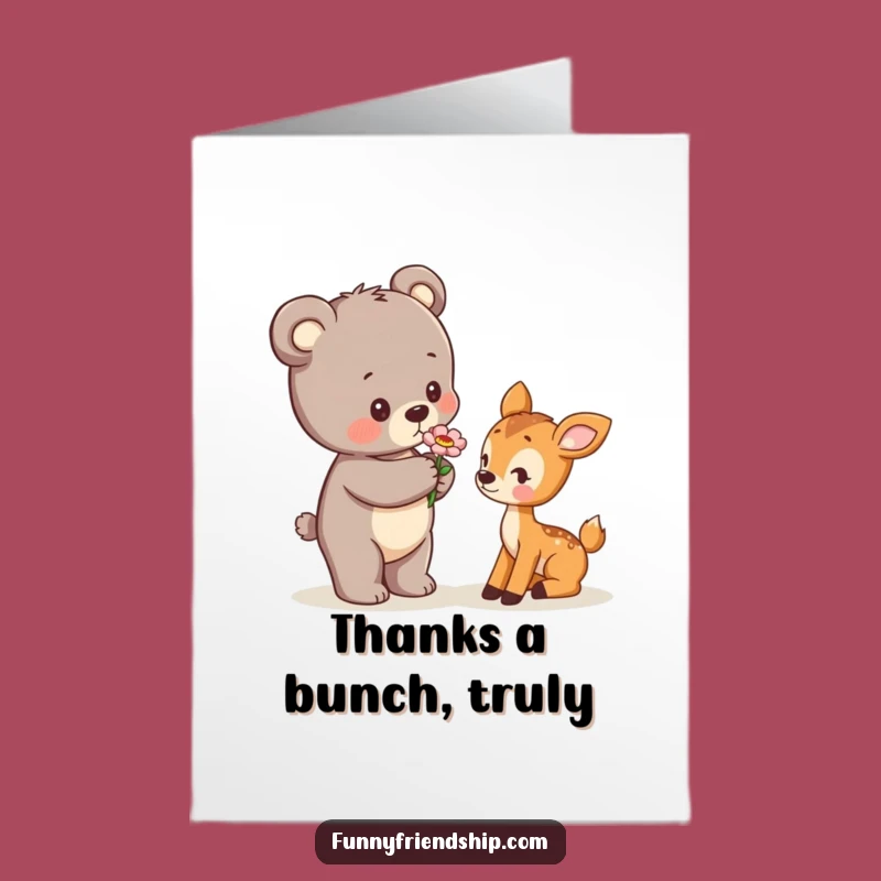 Free Printable Thank You Card: Bear Cub Flower - Funny Downloadable Gift for Gratitude