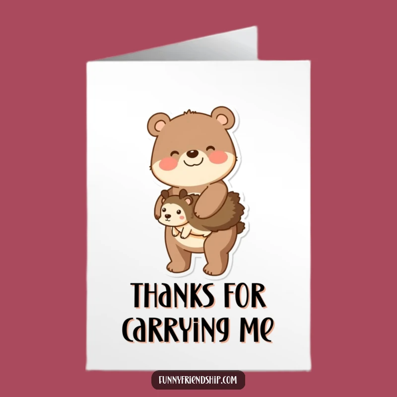 Free Printable Thank You Card: Bear Piggyback Hedgehog Thanks Downloadable